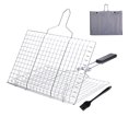 thumbnail image 1 of Barbecue Grilling Basket Metal Handle BBQ Grill Net Folding Portable Cooking Grid Rack with Spice Brush, 1 of 9