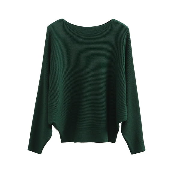 Duoif Sweaters for Women Trendy Women's Knitwear A Collar Batwing Sweater Pullover Loose Threaded Tops Women's Sweaters Womens Tops Army Green A