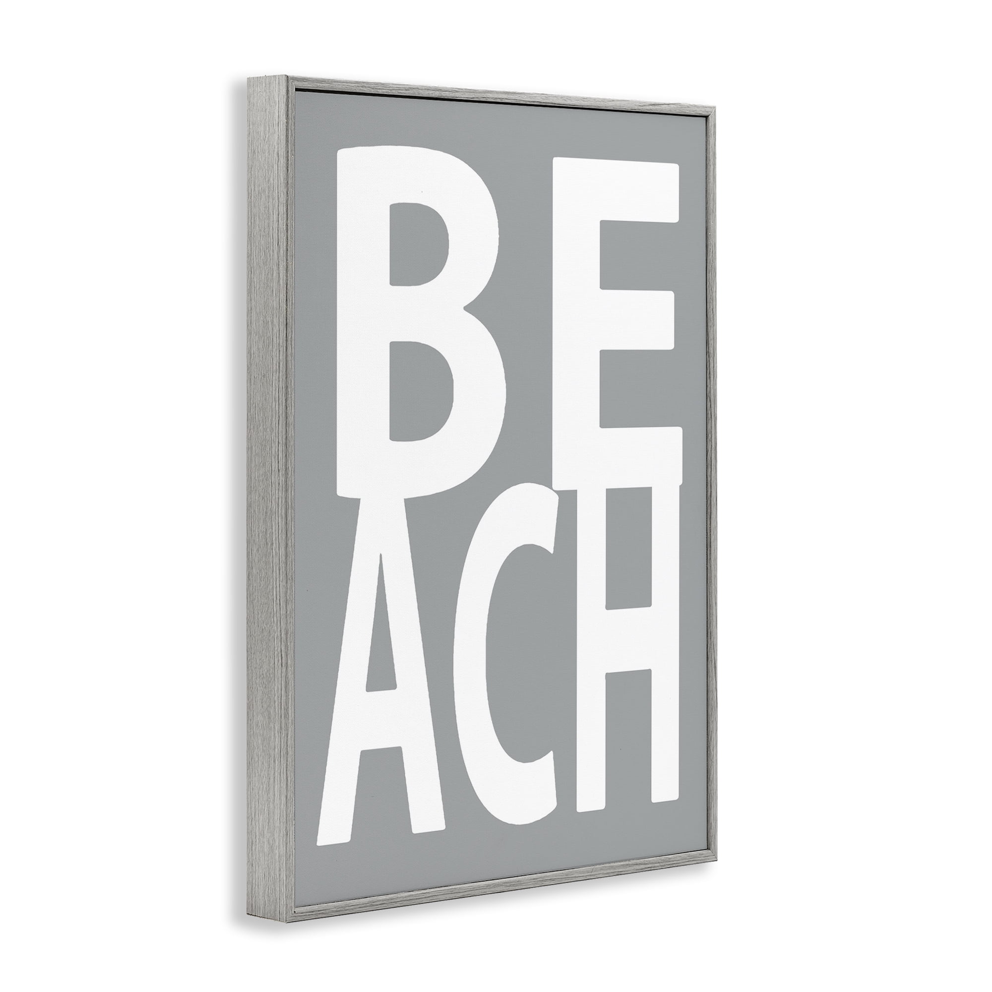 Stupell Industries Beach Word on Grey Typography Painting Gray Framed Art Print Wall Art, 20 x 30