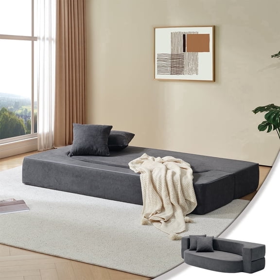 Z-hom Folding Sofa Bed, 10 inch Convertible Memory Foam Couch with 2 Pillows & Washable Cover Fold Out 2-in-1 Futon Sofa Sleeper Chair Mattress, Twin Size, Dark Gray