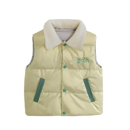 

HBYJLZYG Down Cardigan Vest Lapel Button Puffer Jacket Toddler Baby Boys Girls Pattern Solid Color Cute Duck-Down Windproof Keep Warm Coat