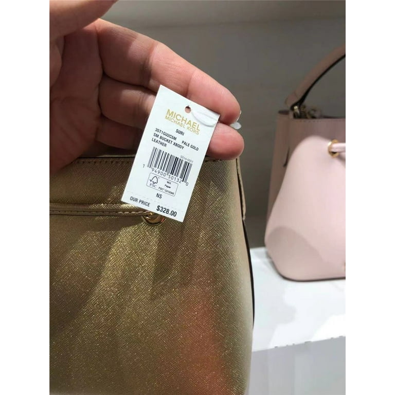 Michael Kors Suri Medium Black Leather Brown Handle Bucket Messenger Hand  Bag 
