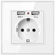 thumbnail image 2 of Eu Plug Power Socket Wall Electrical Outlets 230V 16A + 2 USB Chargers 5V 2.1A Glass Panel White German Socket, 2 of 5