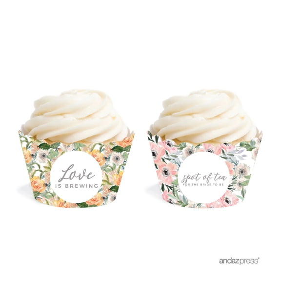 Peach Coral Floral Garden Party, Cupcake Wrappers, 20-Pack
