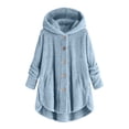 thumbnail image 2 of MKOSPLRT Fuzzy Fleece Hoodies for Girl 5-15Y Button Down Warm Winter Jacket Solid Oversized Curved Hem Outwear Coats with Pockets, 2 of 8