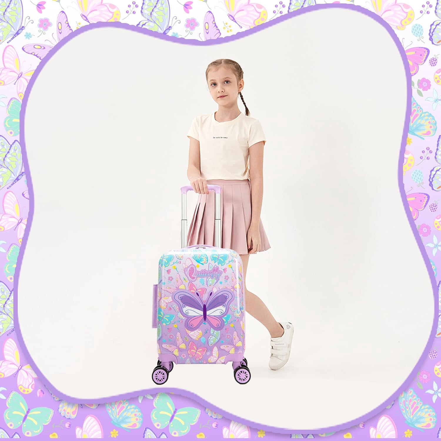 Kids Carry on Luggage Sets for Girls Cute Small Rolling Suitcases with Wheels Hard Shell Suitcase with Travel Pillow 16 inch