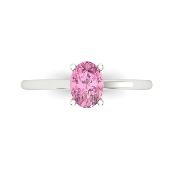 Clara Pucci 14K White Gold 1ct Pink Solitaire Ring for Women