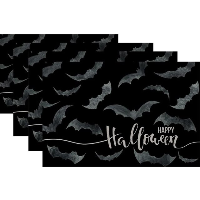 4pcs, Boo Cat Pattern Linen Placemats - Rustic Vintage Halloween Decorations for Parties and Home Decor
