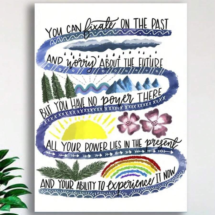 Inspirational Quote Canvas Wall Art Watercolor Mountain Sun Rainbow Motivational Poster Print for Home Office Bedroom Wall Decor