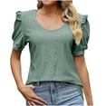 thumbnail image 2 of Njoeus Womens Summer Tops Eyelet Puff Short Sleeve T-Shirts Crewneck Loose Tunic Tops Dressy Casual Blouses S-XXL, 2 of 5