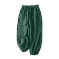 thumbnail image 6 of Yyeselk Womens Cotton Linen Capri Pants Wide Leg Barrel Tapered Pants Summer High Waisted Drawstring Cropped Beach Trousers with Pockets Green M, 6 of 6