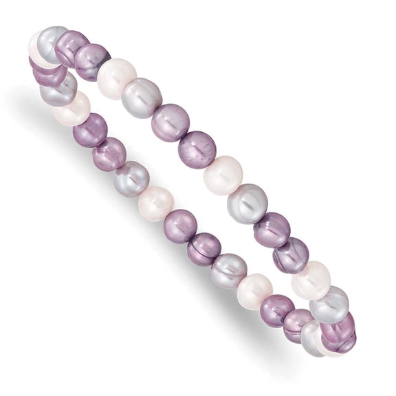 6-7mm White/Lavendar/Grey Freshwater Cultured Pearl Semi-round Freshwater Cultured Pearl Stretch Bracelet