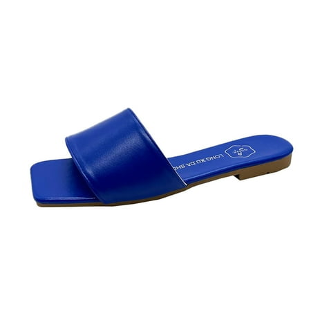 

Slippers for Women Womens Shoes Summer Color Rhinestones Outer Wear Sandals Fashion Square Toe Flat Slippers Blue