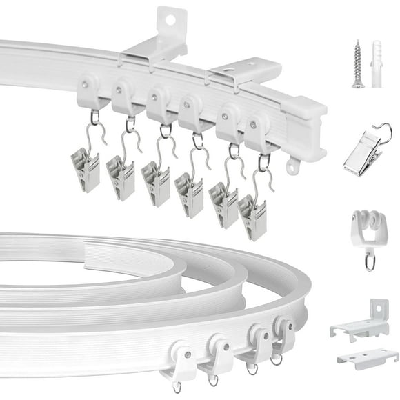 shiyou-Bendable Ceiling Curtain Track Flexible Curved Curtain Tracks Wall Mount Room Divider RV Curtain Track Heavy Duty Curtain Rail System 14Ft Ceiling Track for Curtains Bay Window