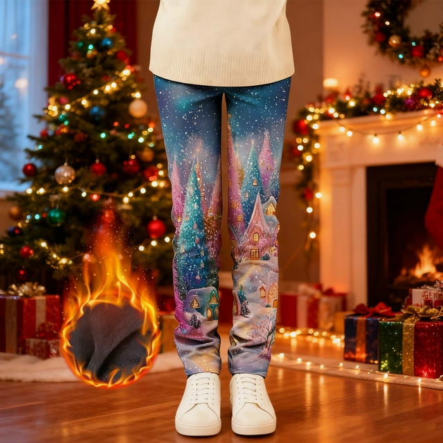 Pantalones largos Leggings navideños con forro polar para niñas Leggings para niñas Pantalones largos para niñas Pantalones para niñas