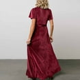 thumbnail image 4 of CNKOO Robes Longues pour Femmes Col en V Manches Courtes Couleur Unie Robe Maxi Formelle de Soirée Robes de Retour à la Maison, 4 of 8
