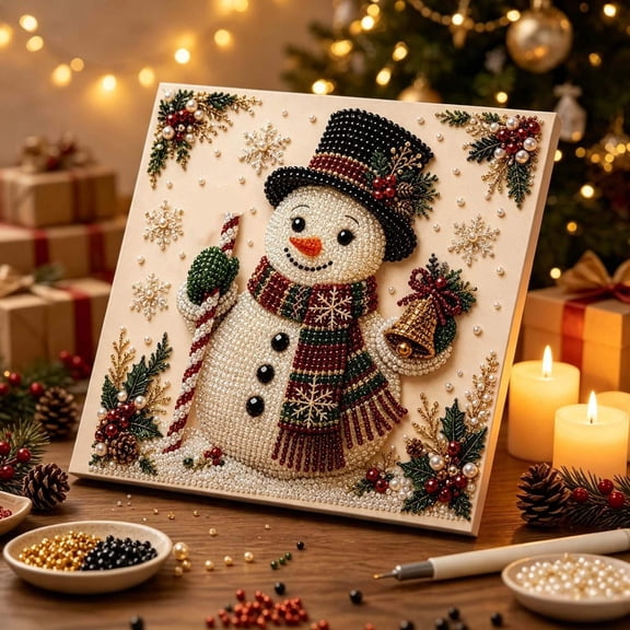 Christmas Pearl Diamond Painting Art Kit, DIY Rhinestone Craft for Adults and Beginners (7.87x3.94x1.97in)