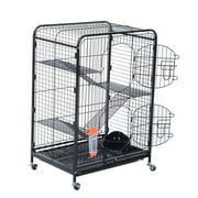 37" 4 Level Indoor Portable Pet Habitat Small Animal Cage Kit With Mesh Shelves And Ramps - Black