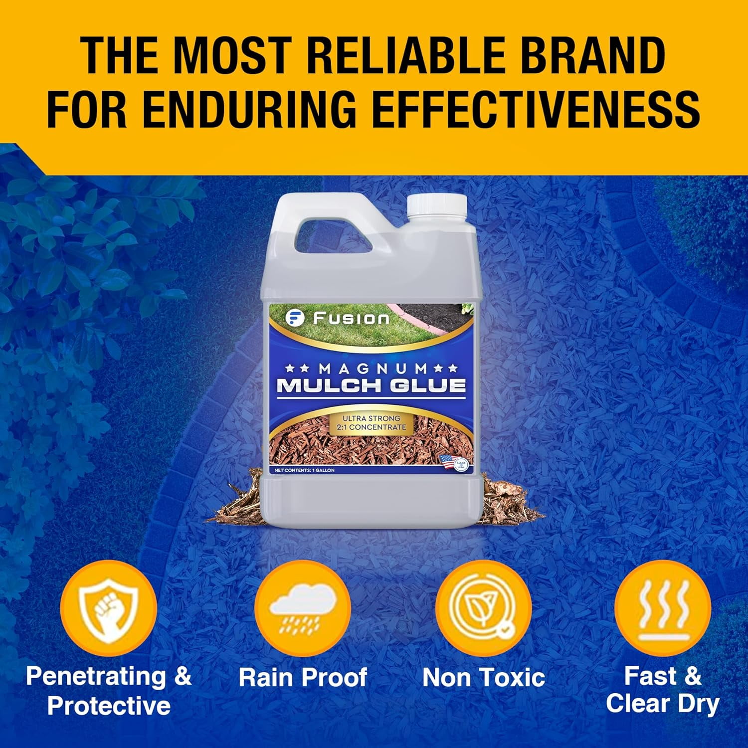 Fusion Magnum Mulch Glue (1 Gallon) - Mulch Glue for Landscaping and Pea Gravel Stabilizer, Fast-Dry, Non-Toxic, Strong Landscape Mulch and Rock Glue by Fusion Chemical