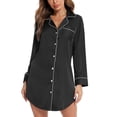 thumbnail image 1 of Mujer de manga larga nightshirt botón solapa diseño elástico agradable a la piel cómodo mujer sleepshirt suelta nightshirt, 1 of 7