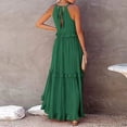 thumbnail image 5 of Womens Dresses Summer Sleeveless Long Solid Color Loose Halter Neck Ruffle Maxi Beach Casual Dress Green XL, 5 of 8