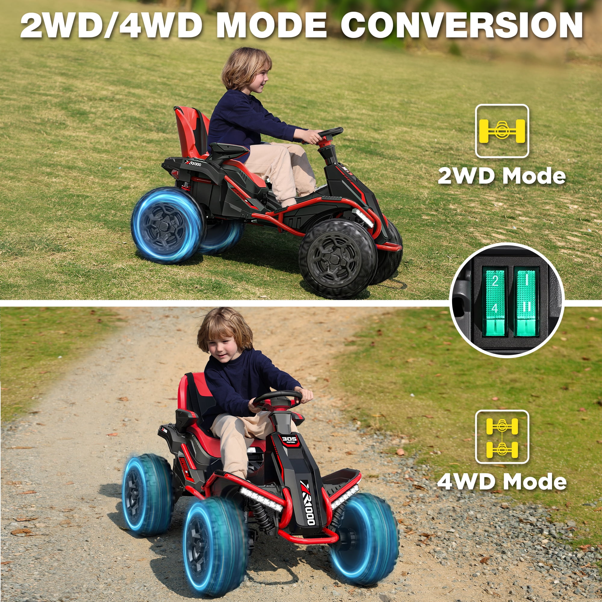 East doll 24V Big Kids Ride on Toys, Electric Power Ride on Car for Kids Age 3-8, 4 Wheeler, 4WD 800W Motors ATV for Kids, 5MPH, Parent Remote, Music, Red