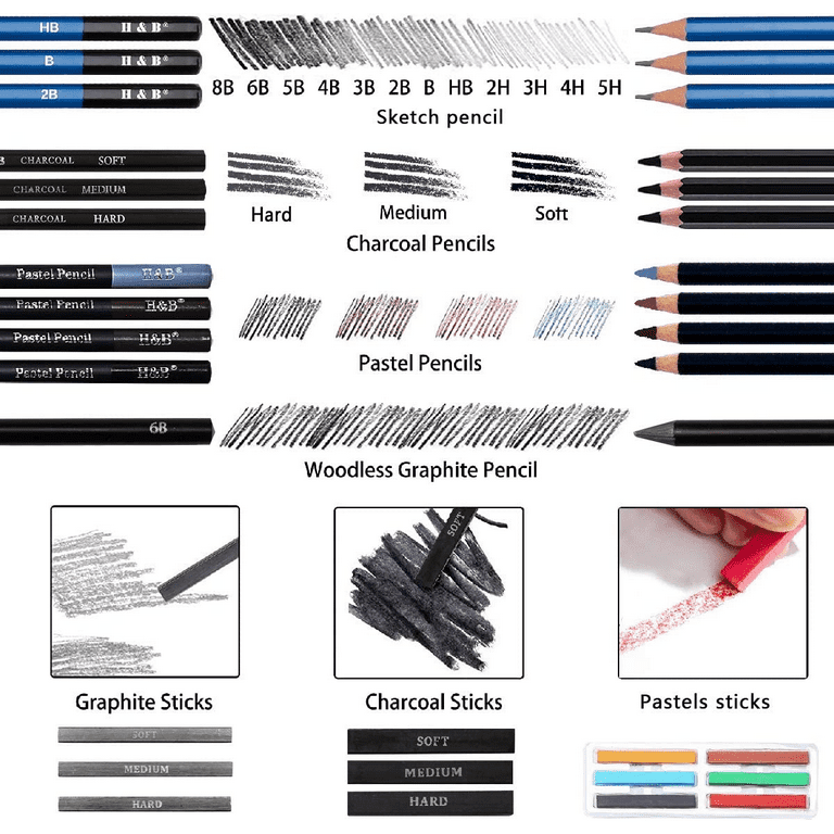 H & B 72-Piece Professional Art Pencil Supply Set, Sketchbook Sketch Kit, Watercolor, Graphite, Metal, Charcoal Pencil Artist Beginner Adult Teen