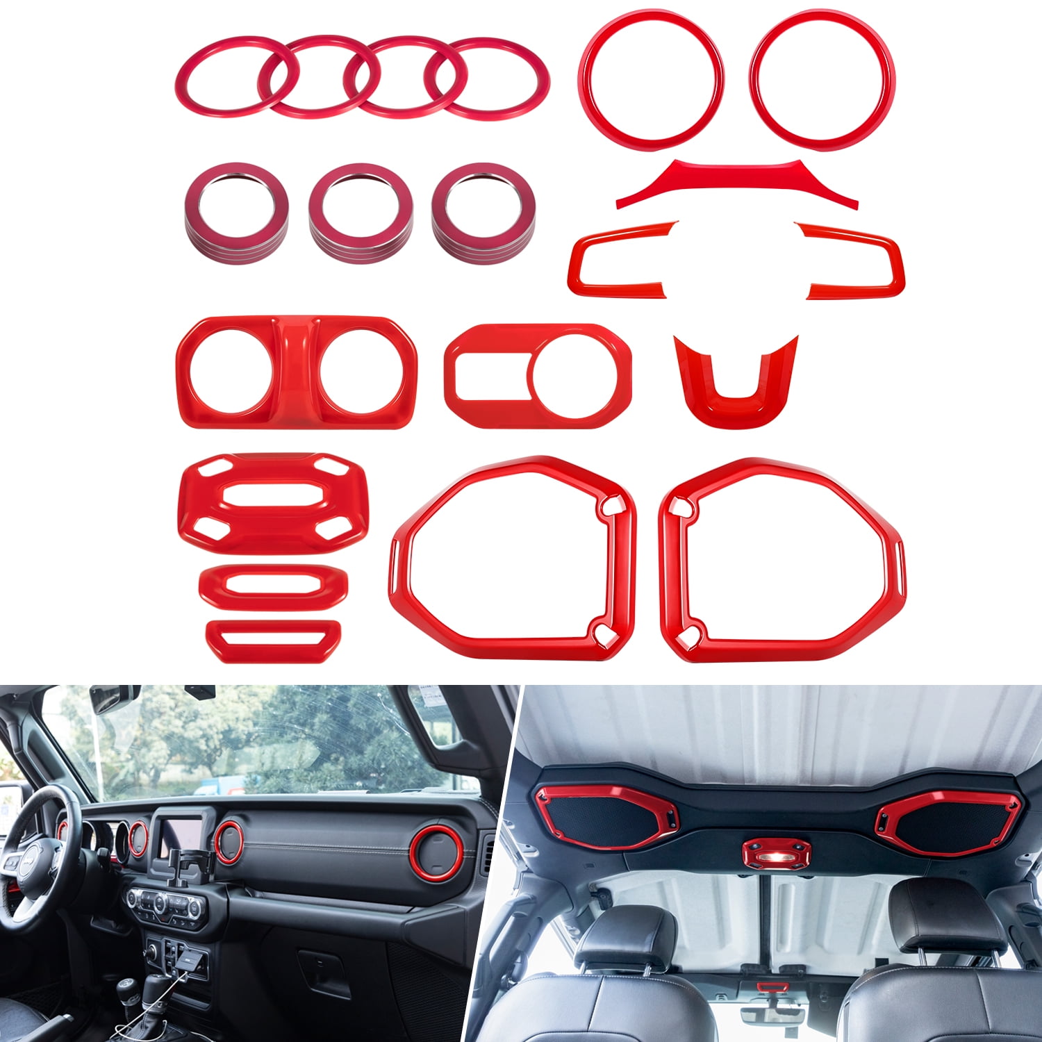4PCS Red Bonbo Interior Trim Kit Air Conditioner Vent Ring Interior Accessories for Jeep Wrangler JL JLU & Gladiator JT 2018-2021 