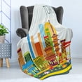 thumbnail image 4 of Tokyo Soft Flannel Fleece Throw Blanket, Skyline of Japan City with Unique Architecture Tourism Cartoon Style Illustration, Cozy Plush for Indoor and Outdoor Use, 50" x 70", Multicolor, by Ambesonne, 4 of 5