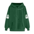 thumbnail image 2 of YOIAVAIOY Womens Kangaroo Pocket Hoodie Cute Ghost Letter Print Hooded Sweatshirts Drawstring Long Sleeve Pullover Hoodies Casual Halloween Fall Tops Army Green M, 2 of 4