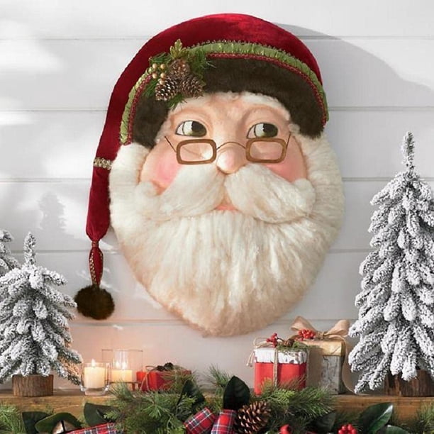 Corona navideña de Papá Noel, corona de Papá Noel, pieza de pared con lazo y sombrero, decoraciones navideñas para árbol de Navidad, adornos colgantes para ventanas del hogar, decoración navideña de 15,74 pulgadas Sincero Electrónica