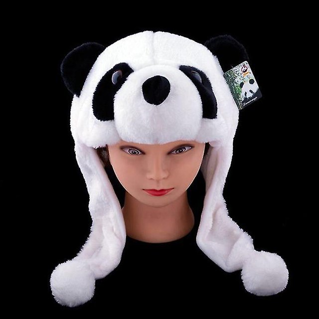 Sombrero de panda de peluche lindo con extremos de pompón, correas largas, gorros cálidos de invierno