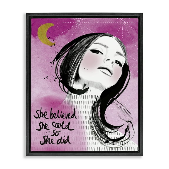 Stupell Industries Inspirational So She Did Novelty Painting Black Floater Framed Art Print Wall Art, 17 x 21