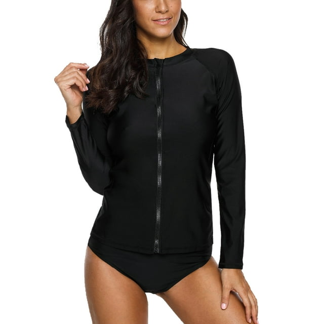 Charmo Haut Maillot Dermoprotecteur à Manches Longues à Fermeture Éclair devant pour Femmes, Protection Solaire, Chandail de Bain