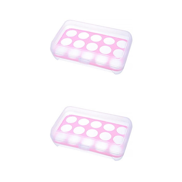 sweethay Caja de almacenamiento de huevos de plástico de 15 rejillas, soporte para huevos, contenedor portátil de almacenamiento de alimentos, nevera de Rosado 2piezas sweethay CBP156721