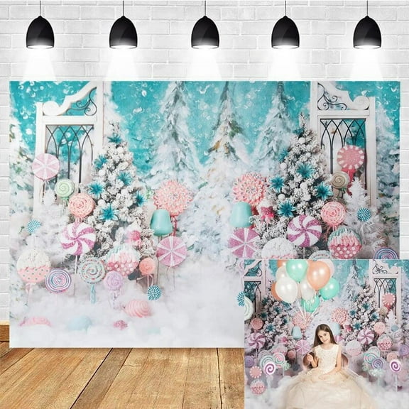 Sweet Winter Snow Christmas Photography Backdrops Candy Lollipop Decorations Baby Portrait Photo Props Studio Booth Background