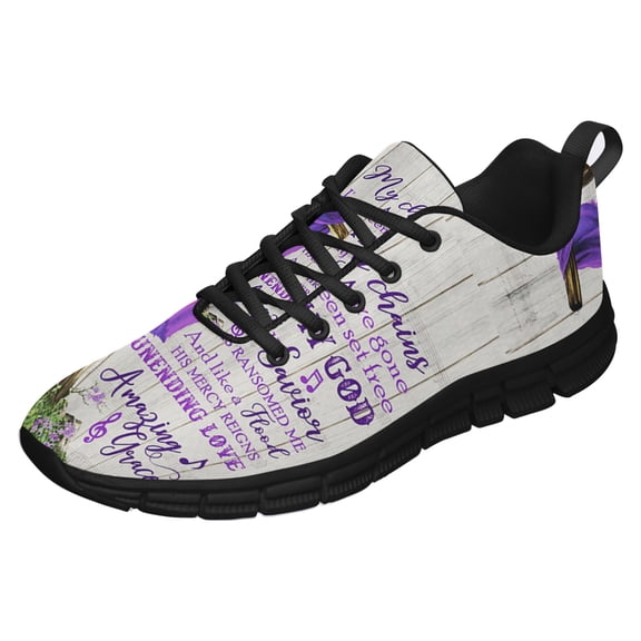 Christian Cross Amazing Grace Purple Running Shoes Sneakers Mesh Black Size 3.5