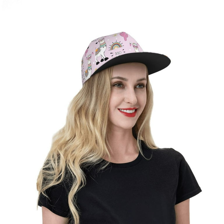 Daiia No Drama Llama print Flat Bill Hats Flat Brim Trucker Cap Baseball Cap Adjustable Classic Low Profile Hat Unconstructed Plain Cap