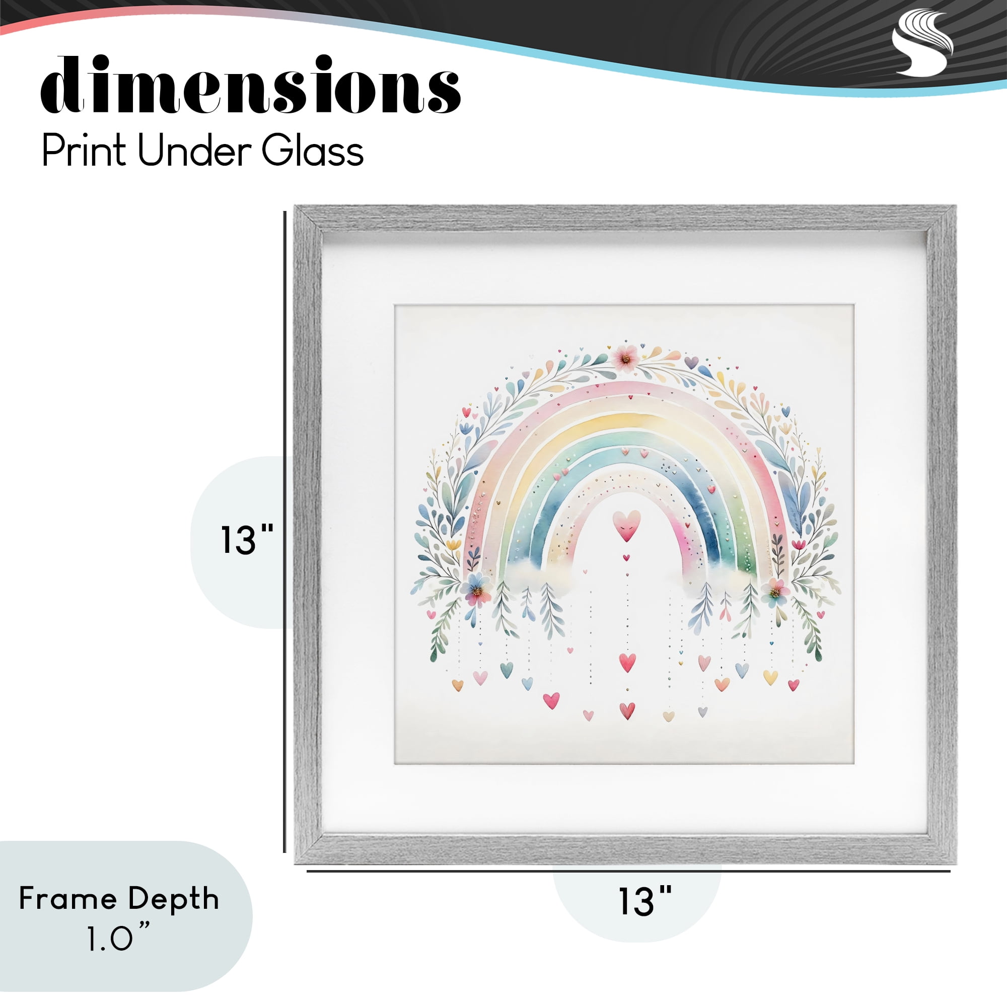 Stupell Industries Rainbow with Hanging Hearts Gray Framed Print Under Glass, design by Creative Studio