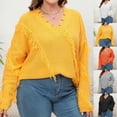 thumbnail image 5 of Lovskoo Sweaters for Women Plus Size Trendy Large V-Neck Long Sleeve Spliced Tassel Pullover Sweater Yellow, 5 of 5