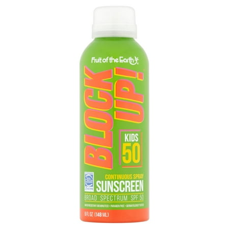 (2 pack) (2 Pack) Fruit of the Earth Block Up! Kids 50 Sunscreen Continuous Spray Broad Spectrum, SPF 50, 5 fl oz