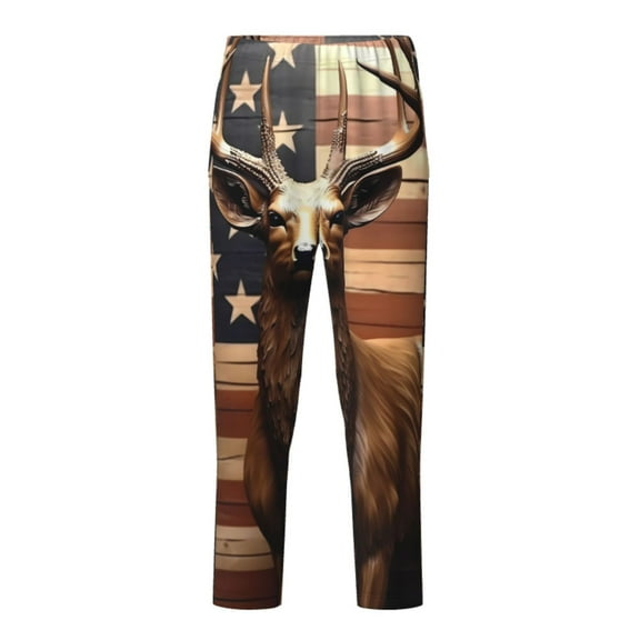 Xecao Deer American Flag Vintage Print Teenagers' Pajama Pants Long Sleep Pants Soft Elastic Waist Pajama Bottoms Elastic waist with 2 Pockets 5-16 Years-XS(5-6)