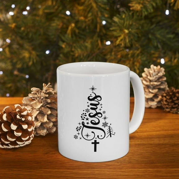 Jesus CH1Ristmas Tree Mug, Religiouoliday Coffee Cup, CH1Ristian Gift, Nativitcene Tea Mug, Ceramic Mug 11oz 15oz