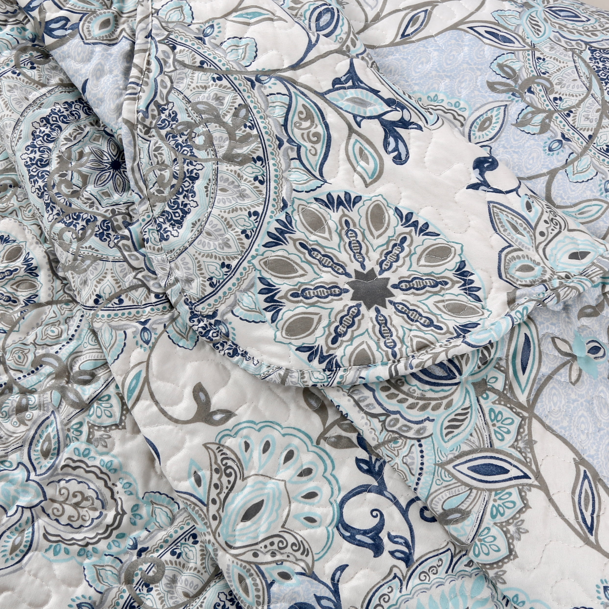 Marina Decoration Rich Printed Stitching Coverlet Bedspread Ultra Soft Summer Bedding Quilt Set with Quilted Sham, Blue Branch Damask Mandala Floral Pattern