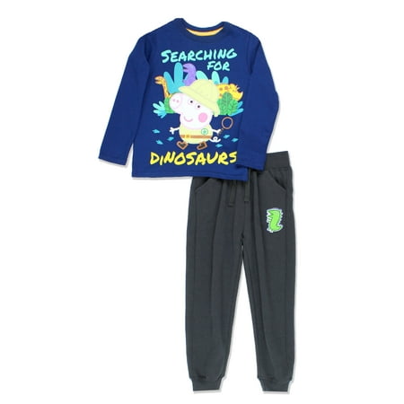 - Peppa Pig Toddler Boy George Searching for Dinosaurs Long Sleeve Tee and Pants Outfit Set