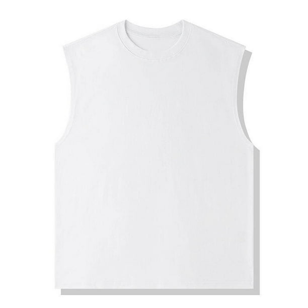 Camiseta sin mangas de cuello redondo para hombre, de verano, de color liso, informal, sin mangas, para hacer ejercicio, de poliéster.