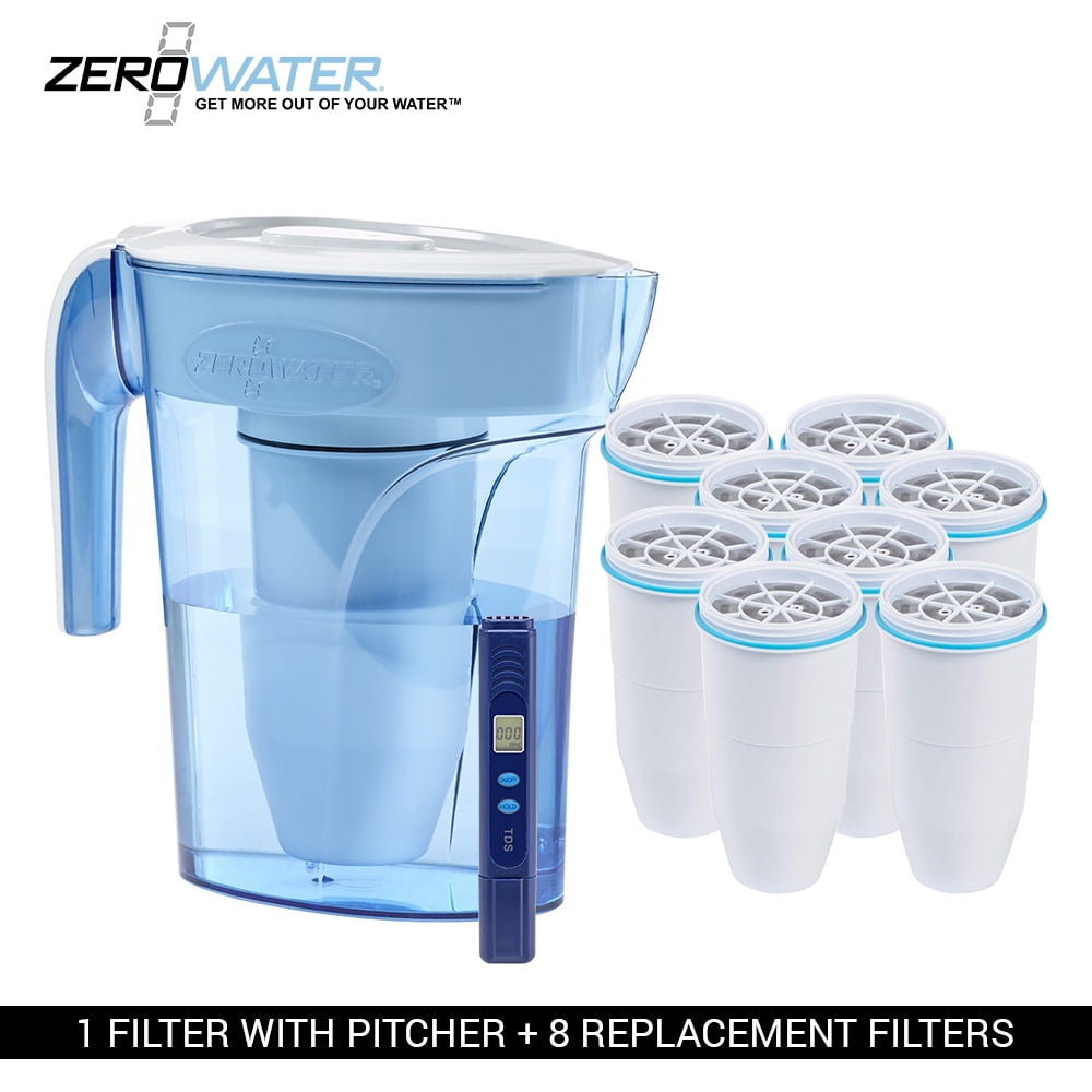 Zero Water 6Cup Ion Exchange Water Dispenser Pitcher & 8 Replacement