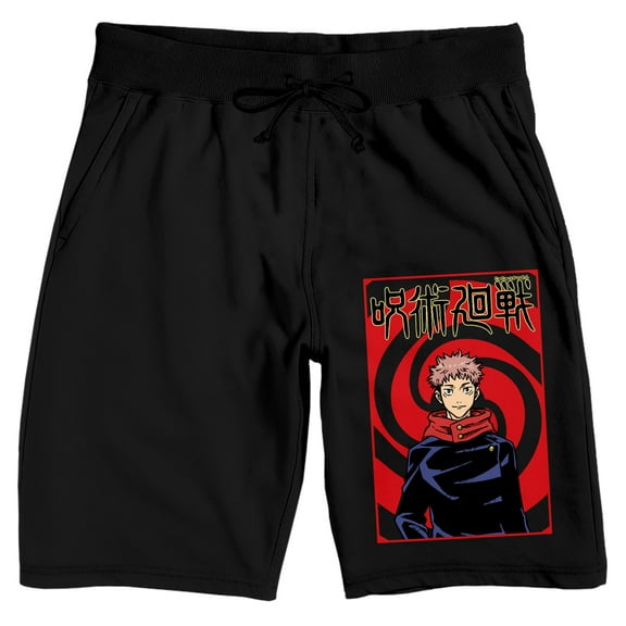Jujutsu Kaisen Yuji Itadori Character Men's Black Sleep Pajama Shorts-Medium