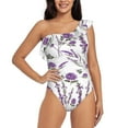 thumbnail image 2 of Picia Lavender Flowers Pattern Women's One Piece Swimsuits,One Shoulder Swimwear Asymmetric ,Ruffle Monokinis Bathing Suits,High Waisted Flattering Bathing Suits-XX-Large, 2 of 8