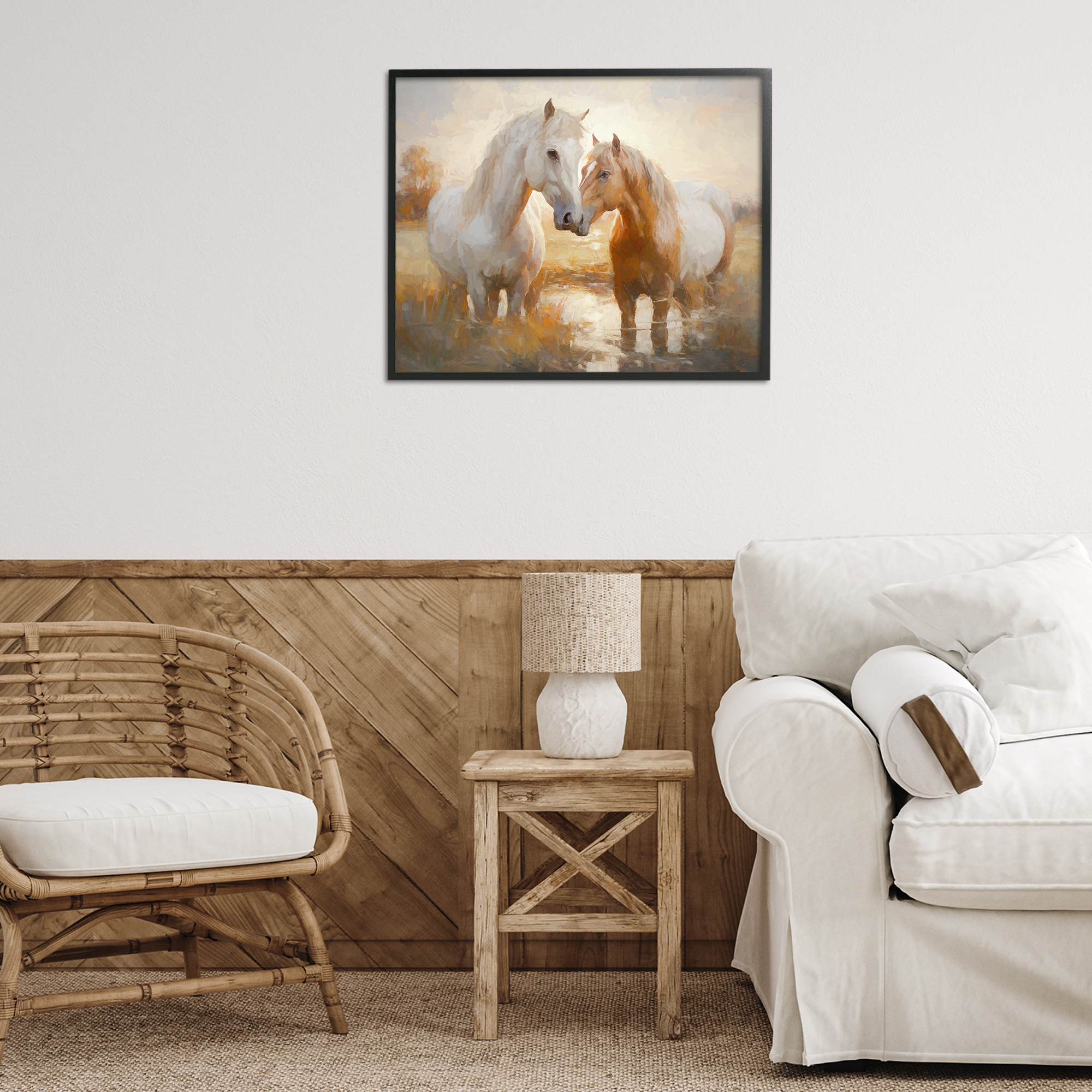 Stupell Industries Horse Pair in River Animals & Insects Painting Black Framed Art Print Wall Art, 30 x 24